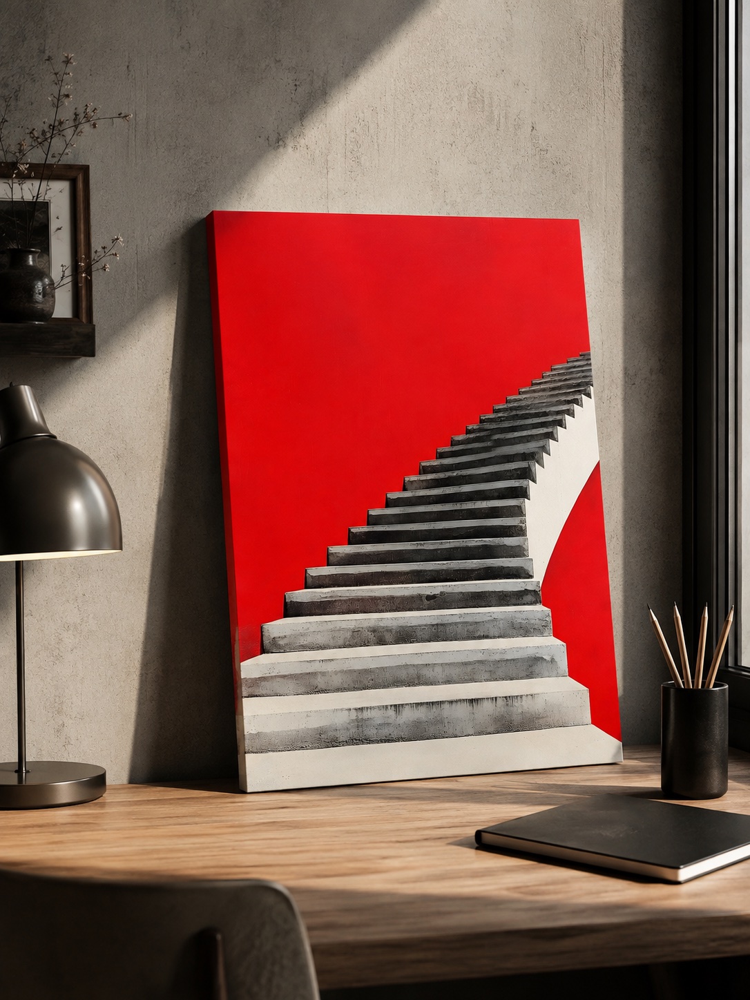 Modern Architecture Wall Art - Red & White Spiral Staircase Canvas Print canvas print