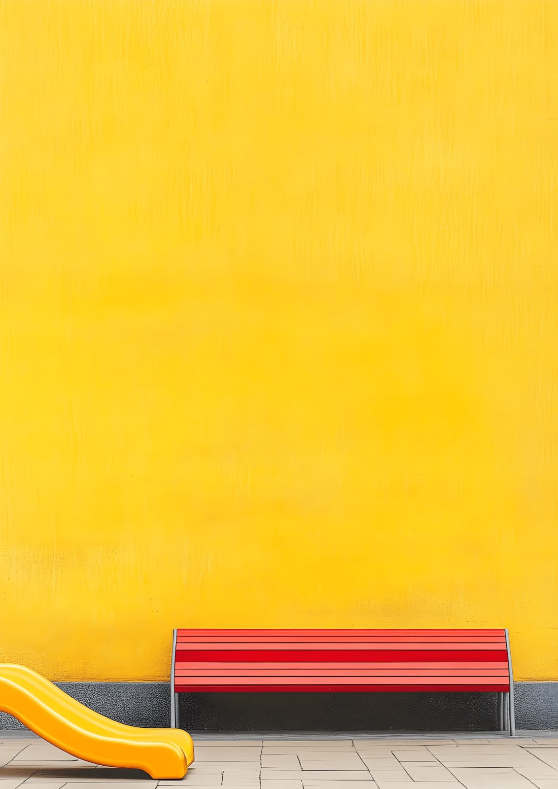  Minimalist Yellow Poster with Red Bench | Modern Vibrant Poster — Poster