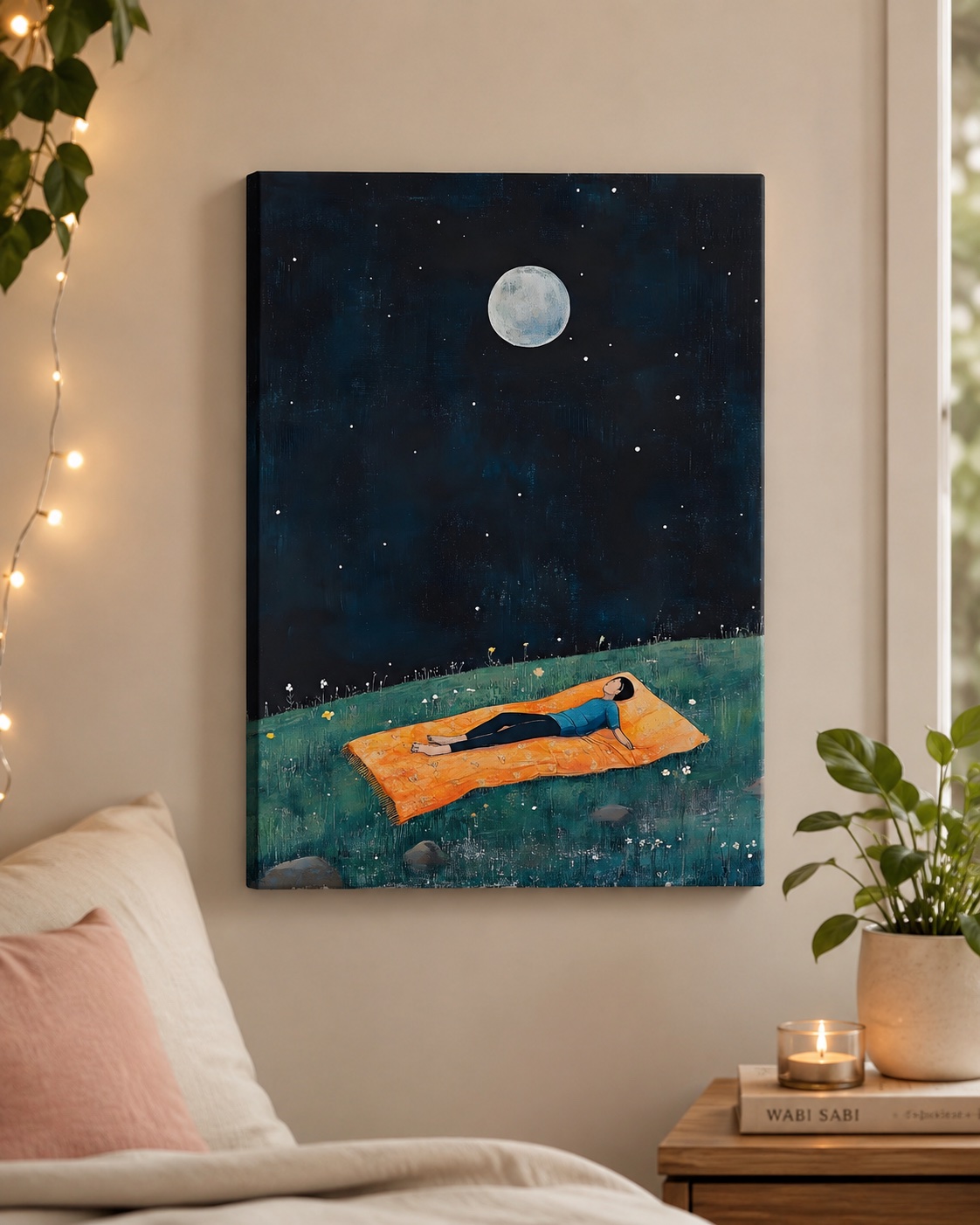 Starry Night Wall Art | Peaceful Stargazing Canvas Print for Bedroom & Living Room Deco canvas print