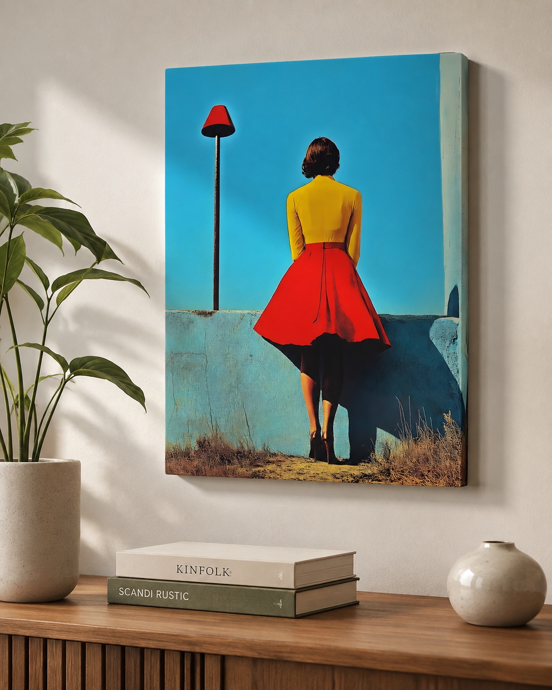Mid-Century Modern Retro Wall Art Print | Vintage Minimalist Woman Portrait Art Canvas canvas print