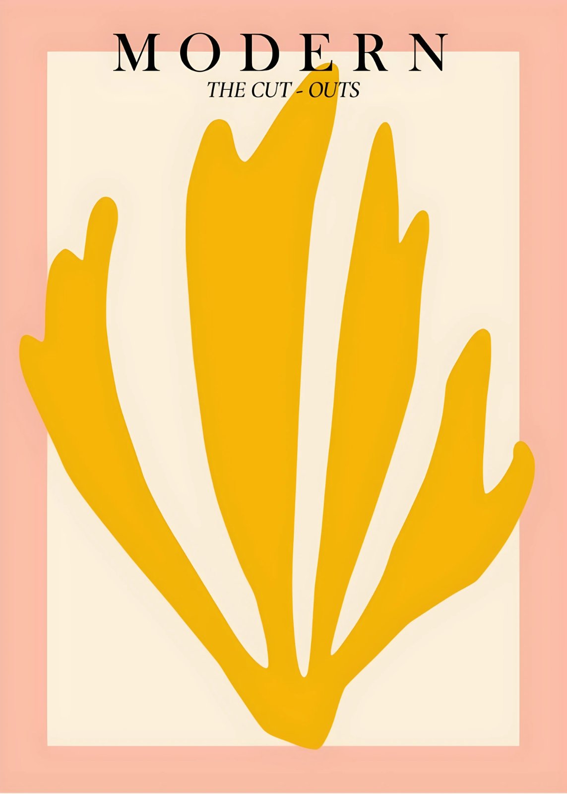 Modern Abstract Botanical Cut-Out Poster | Minimalist Pink & Mustard Yellow Wall Decor | Scandinavian Contemporary Living Room Artwork — Poster