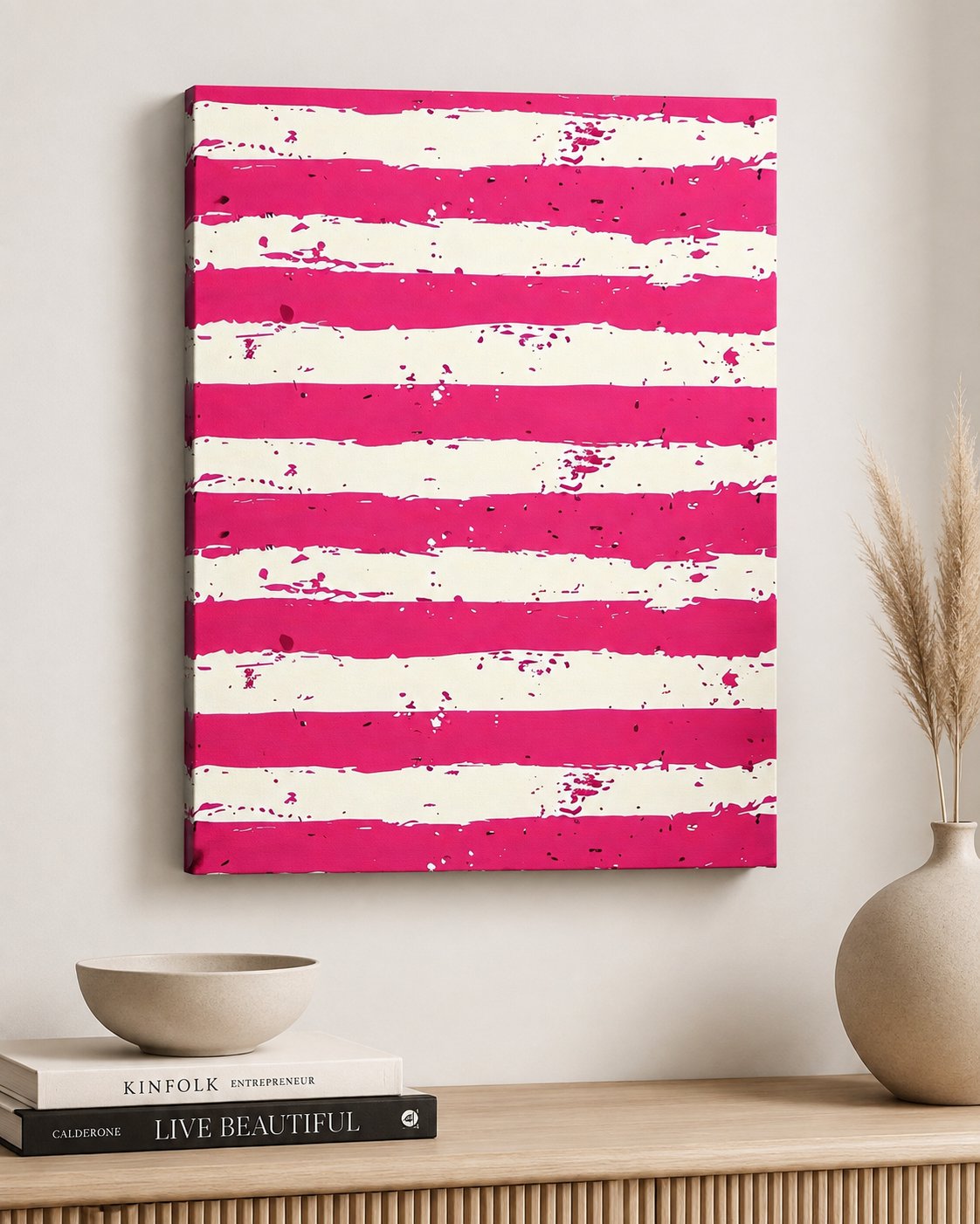 Hot Pink Abstract Striped Canvas Wall Art | Modern Gen Z Aesthetic Room Decor | Premium Gallery-Wrapped Canvas Print canvas print