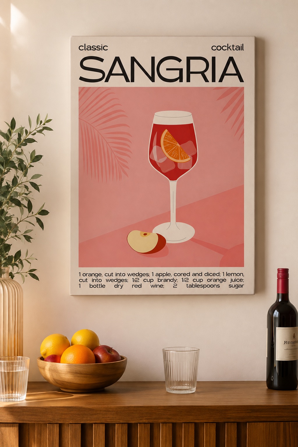 Classic Sangria Cocktail Recipe Wall Art – Modern Kitchen & Home Bar Decor Poster canvas print — sangria poster