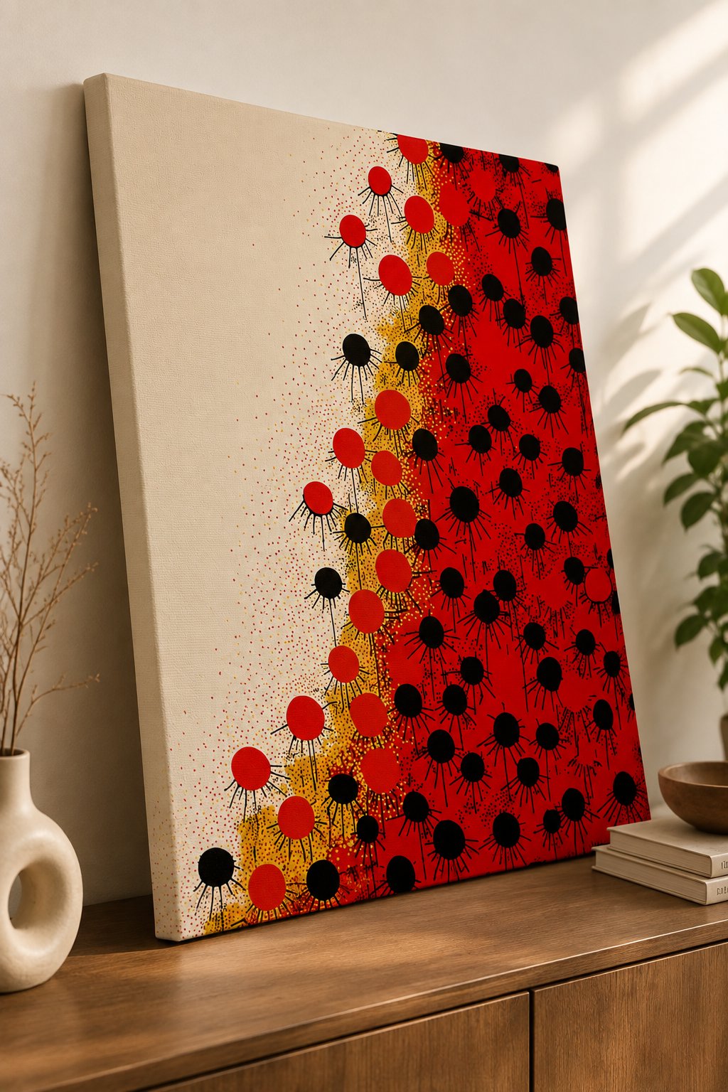 Abstract Red and Black Medusa Cell Wall Art - Modern Crimson Gradient Canvas