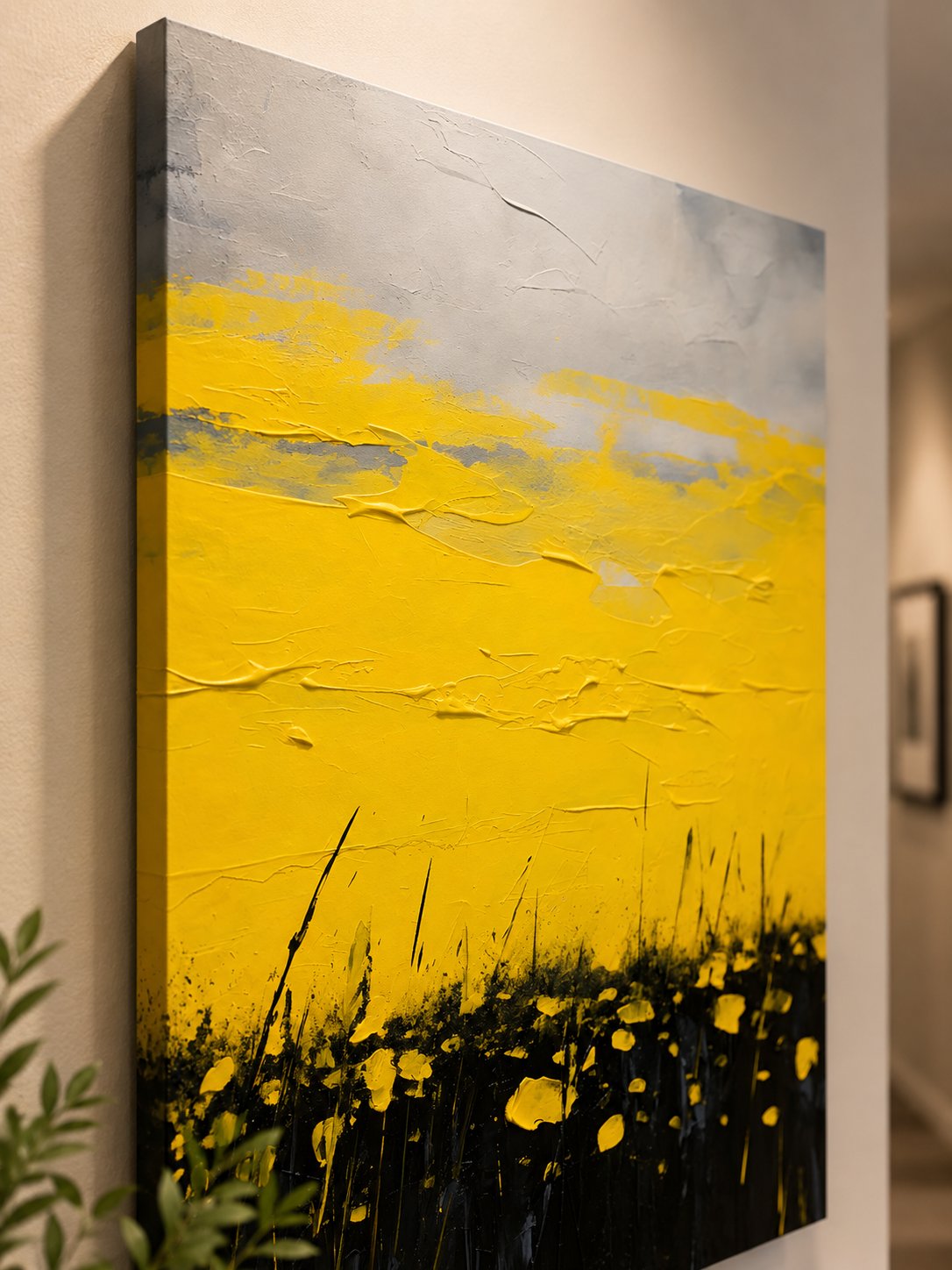 Abstract Yellow Field Canvas Wall Art | Modern Impasto Meadow Painting | Textured Nature Landscape Print canvas print — textured canvas art