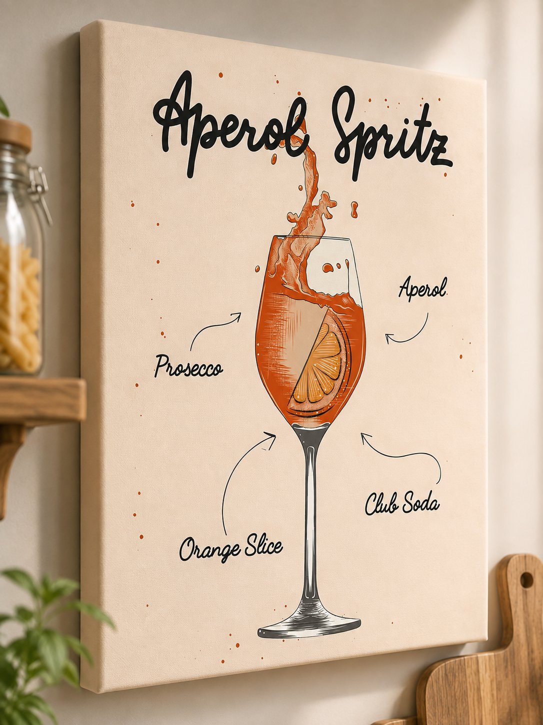 Aperol Spritz Cocktail Wall Art | Retro Bar Cart Poster Print | Kitchen & Dining Room Drink Recipe Decor canvas print — Aperol Spritz poster