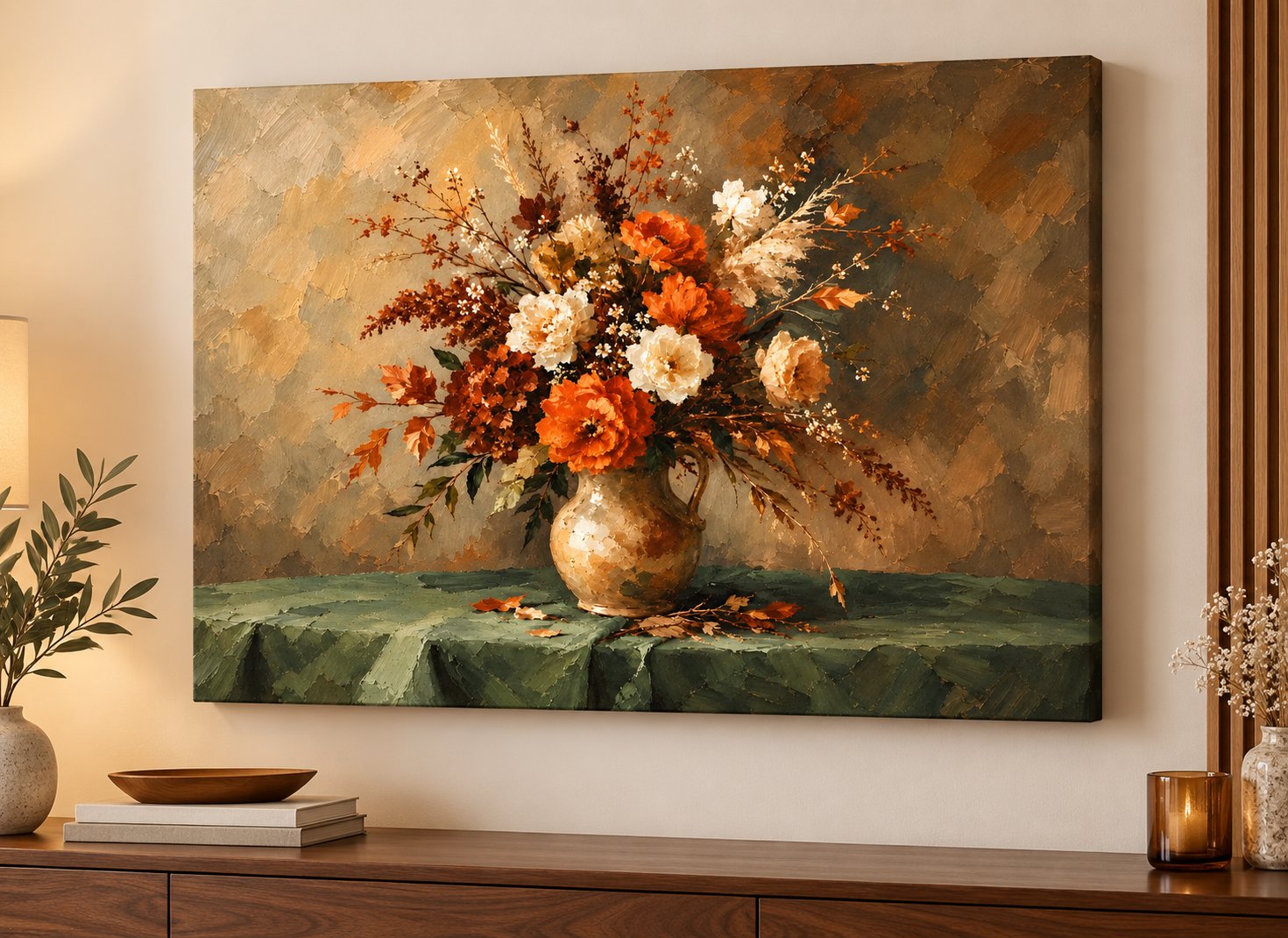 Autumn Bouquet Pitcher Still Life Canvas Wall Art for Living Room | Buy Online India