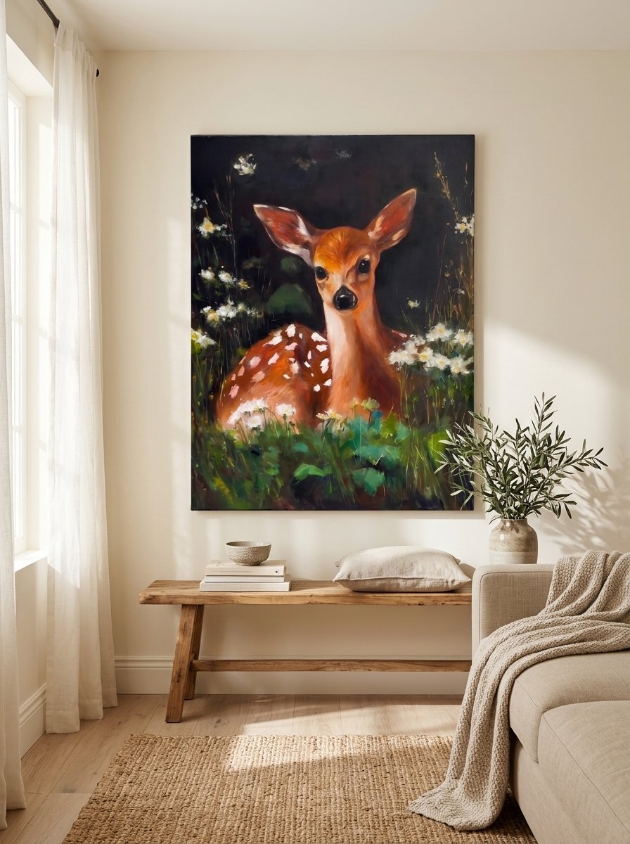 Baby Deer Fawn Flowers Canvas Wall Art for Kids Room | Buy Online India