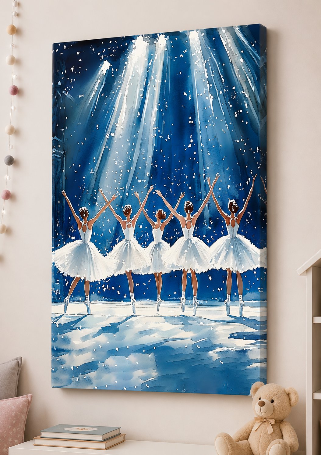 Ballerina Watercolor Wall Art - Five Dancers in the Spotlight Canvas Print, Winter Ballet Decor canvas print — ballet wall decor