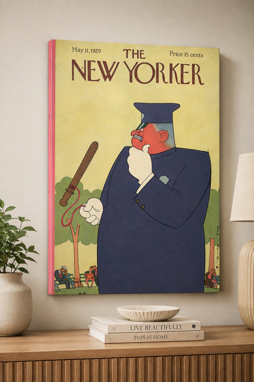 Vintage New Yorker 1929 Policeman Canvas Wall Art canvas print — 1920s magazine cover