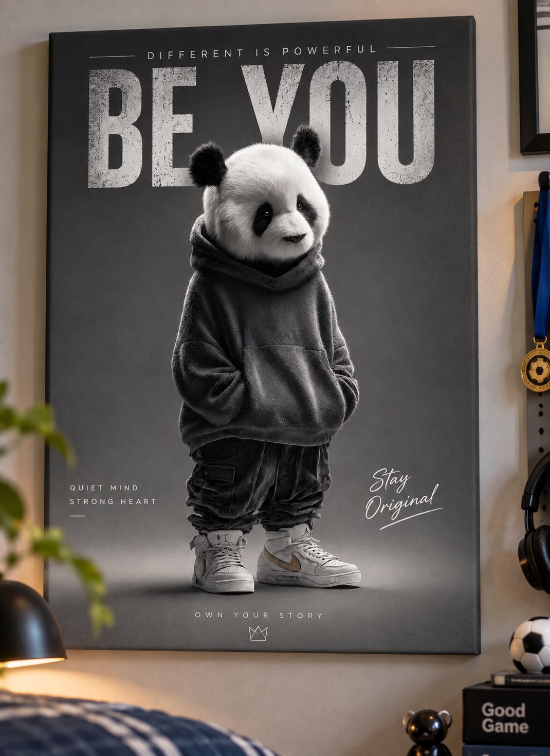 Be You Panda Canvas Wall Art – Inspirational Black & White Motivational Animal Poster canvas print — panda wall decor