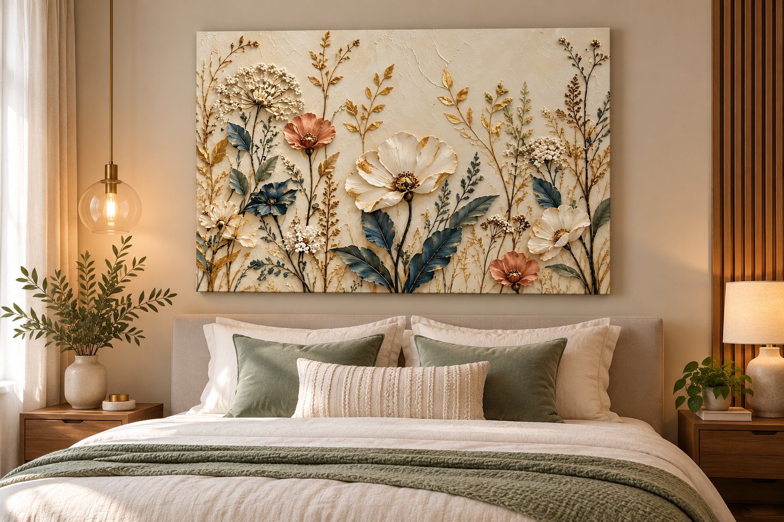 beige botanical wildflower canvas wall art