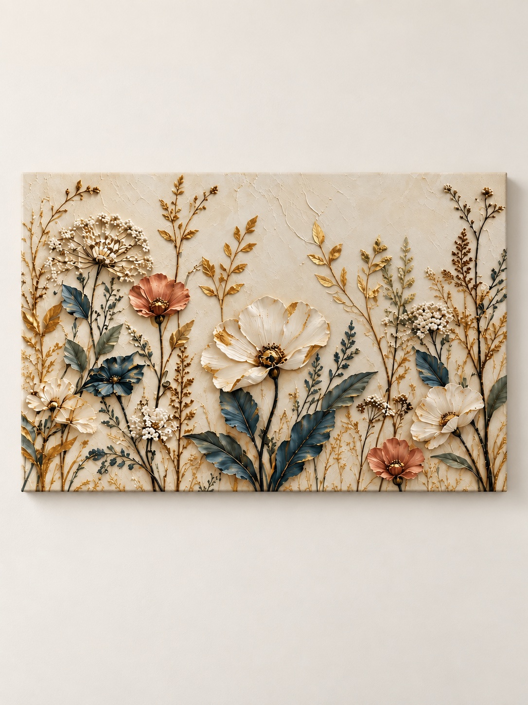 Beige Botanical Wildflower Canvas Wall Art for Living Room
