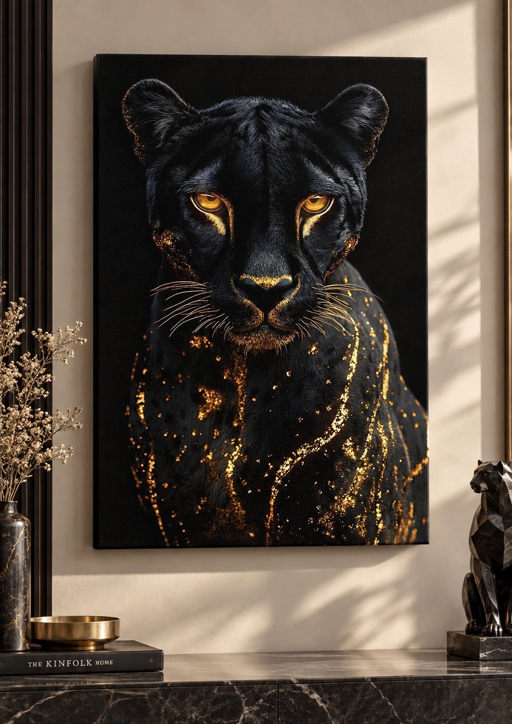 Black Panther Wall Art – Luxury Black and Gold Animal Portrait Canvas Print canvas print — panther canvas wall art