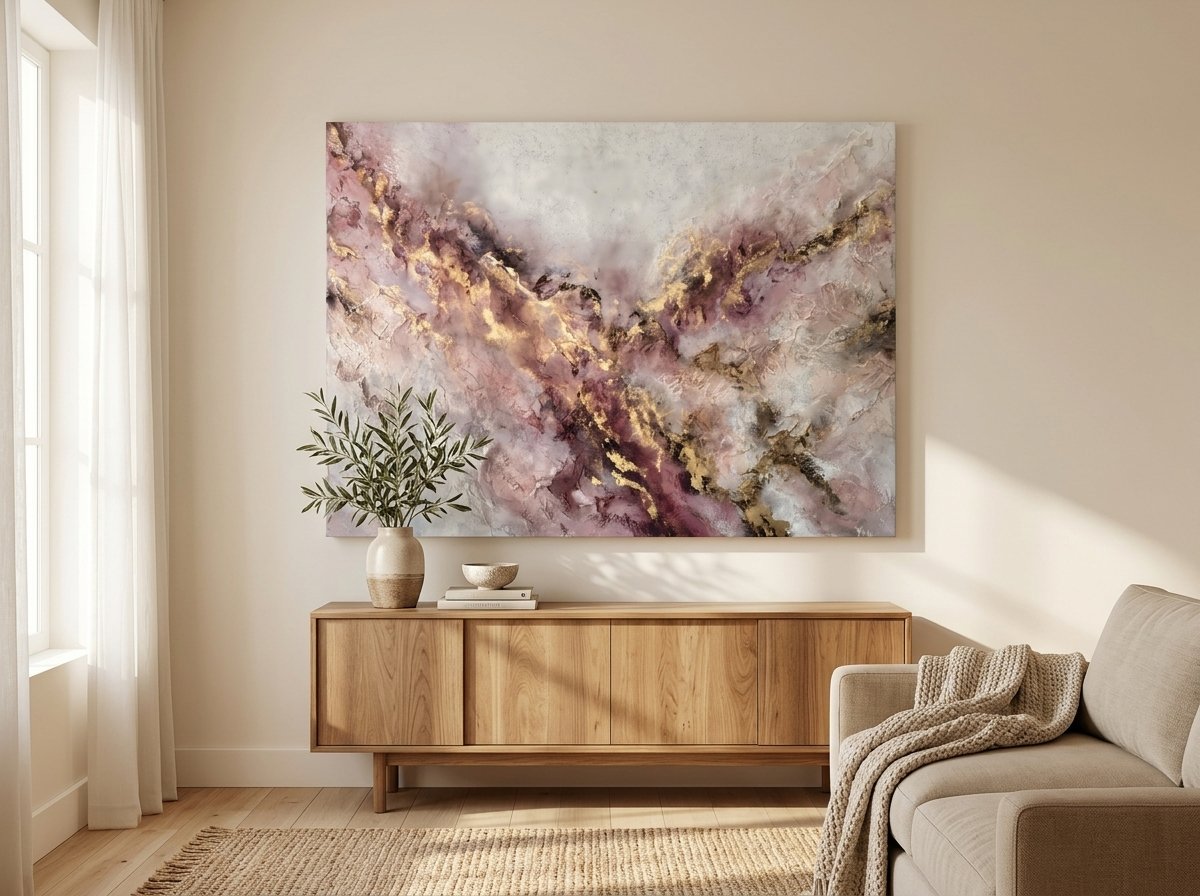 Blush Pink Gold Abstract Canvas Wall Art for Living Room | Buy Online India