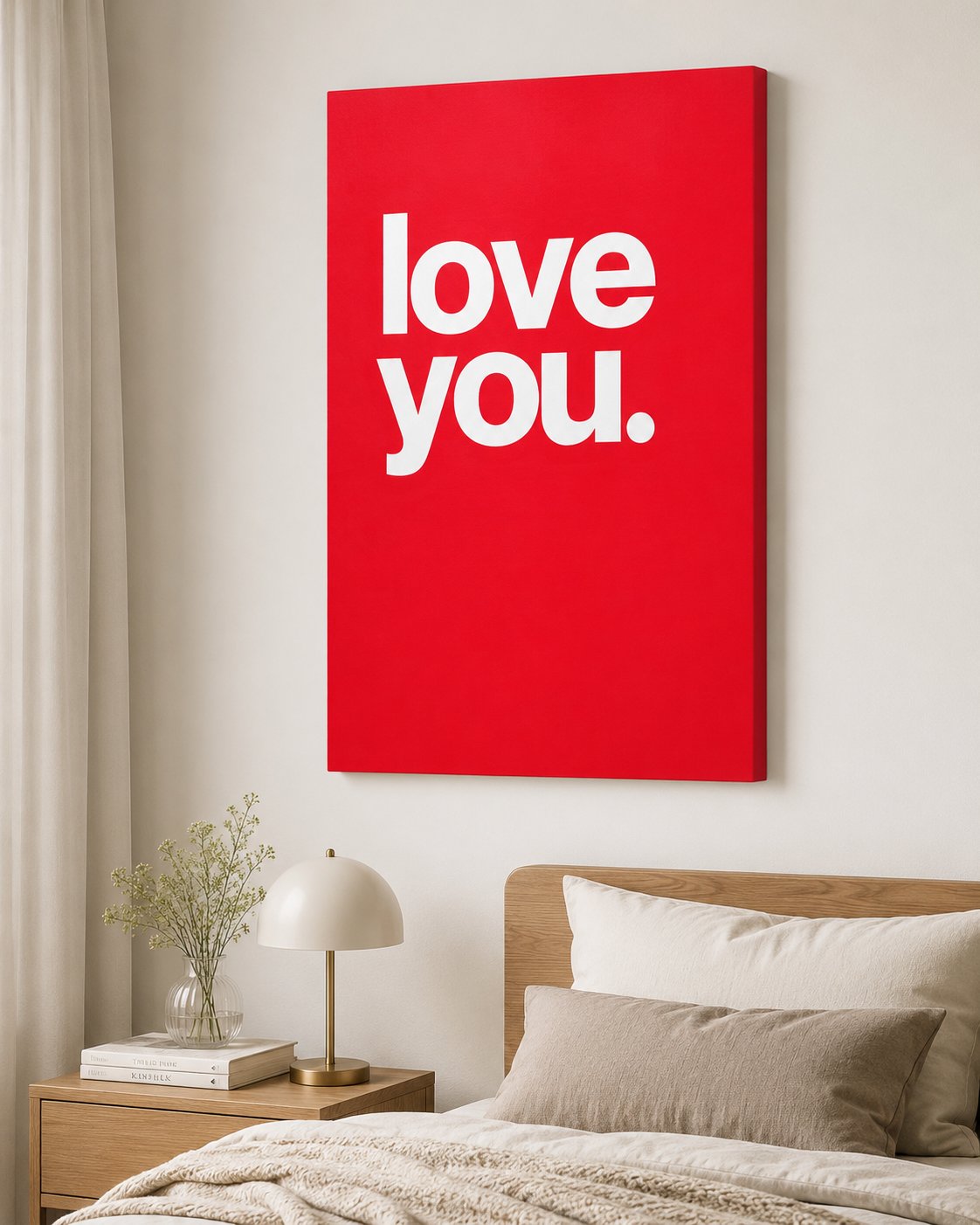 Bold Minimalist "Love You" Typography Wall Art | Vibrant Red Modern Poster Print canvas print — love quote canvas