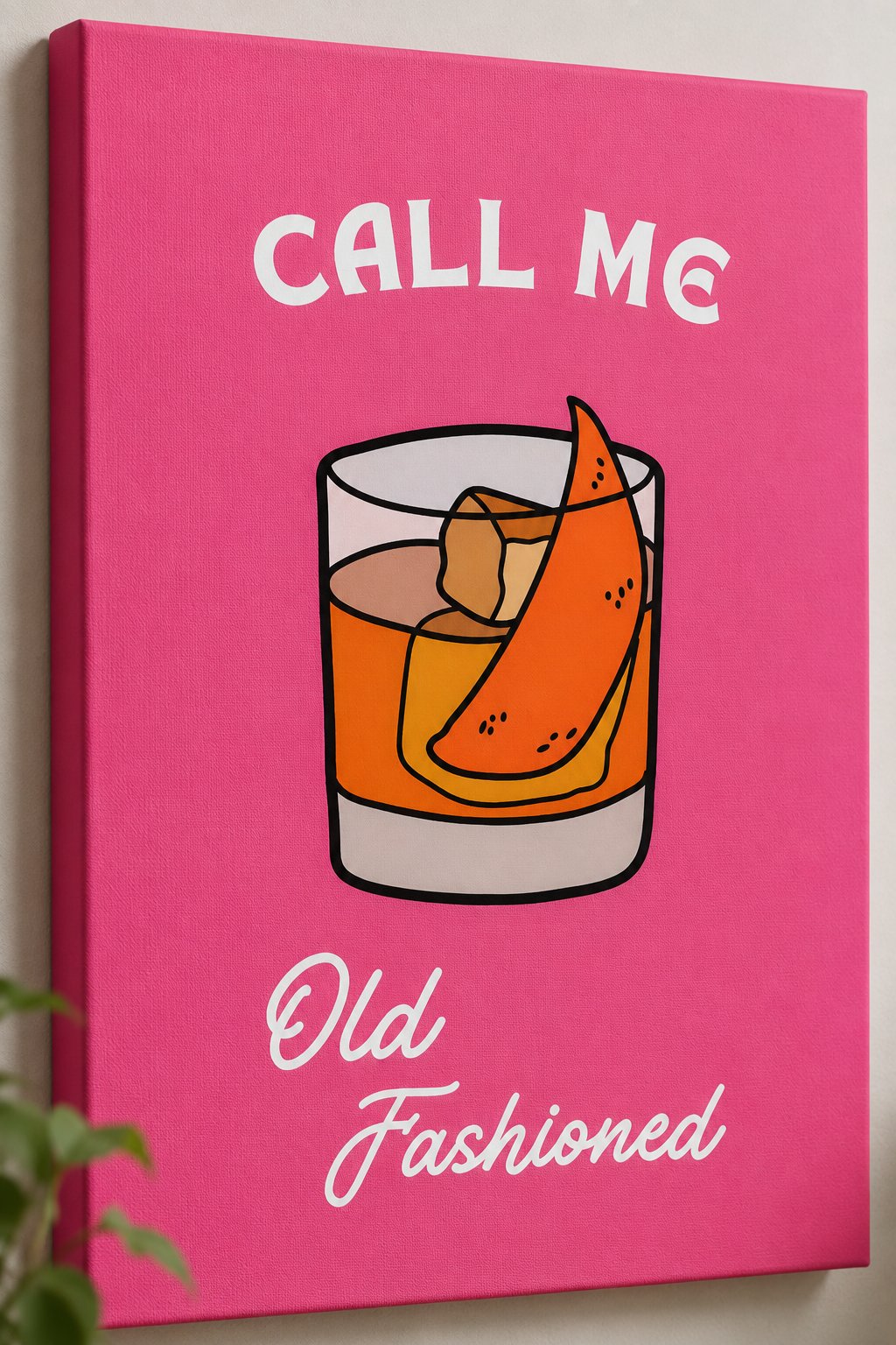 "Call Me Old Fashioned" Cocktail Wall Art | Retro Pink Bar Cart Decor Print canvas print — cocktail poster