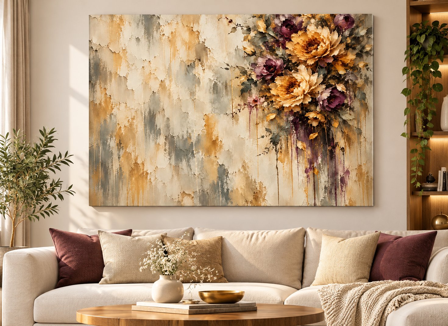 cascading peony floral canvas wall art