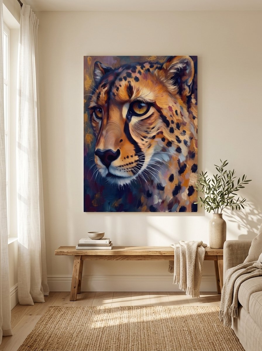 Cheetah Face Wildlife Canvas Wall Art for Living Room | Buy Online India