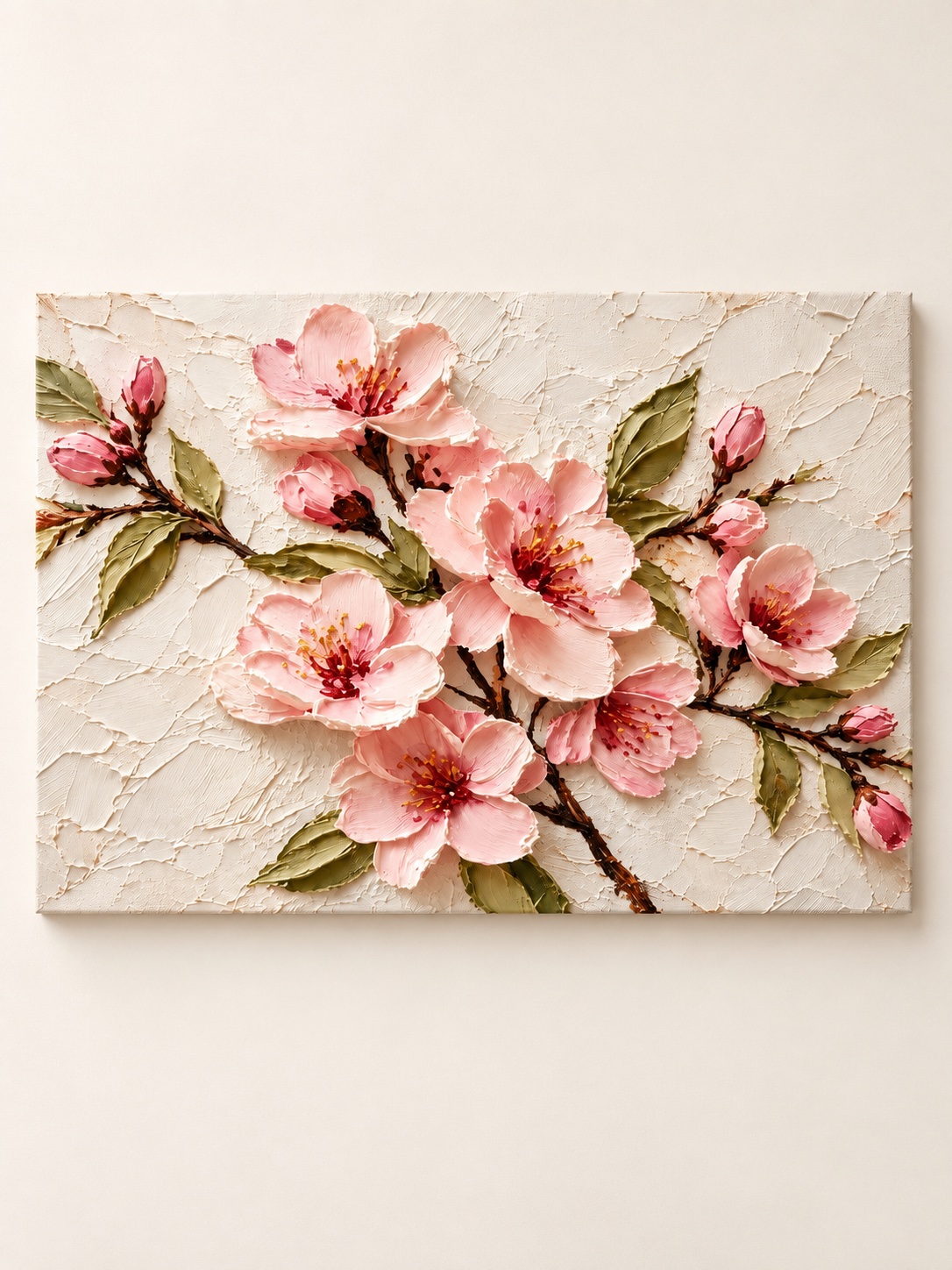 cherry blossom branch impasto canvas wall art