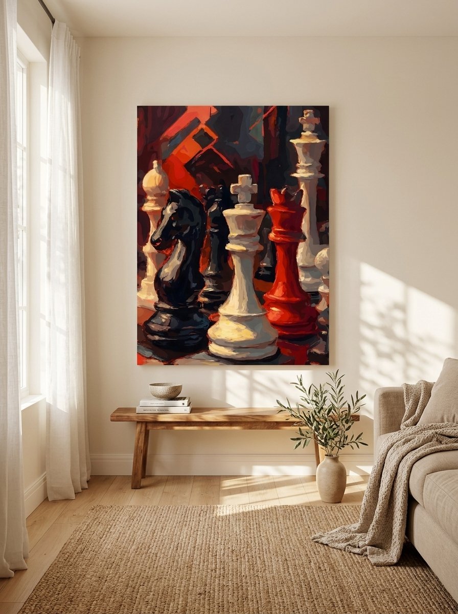 Chess Pieces Red Black Canvas Wall Art for Office | Buy Online India