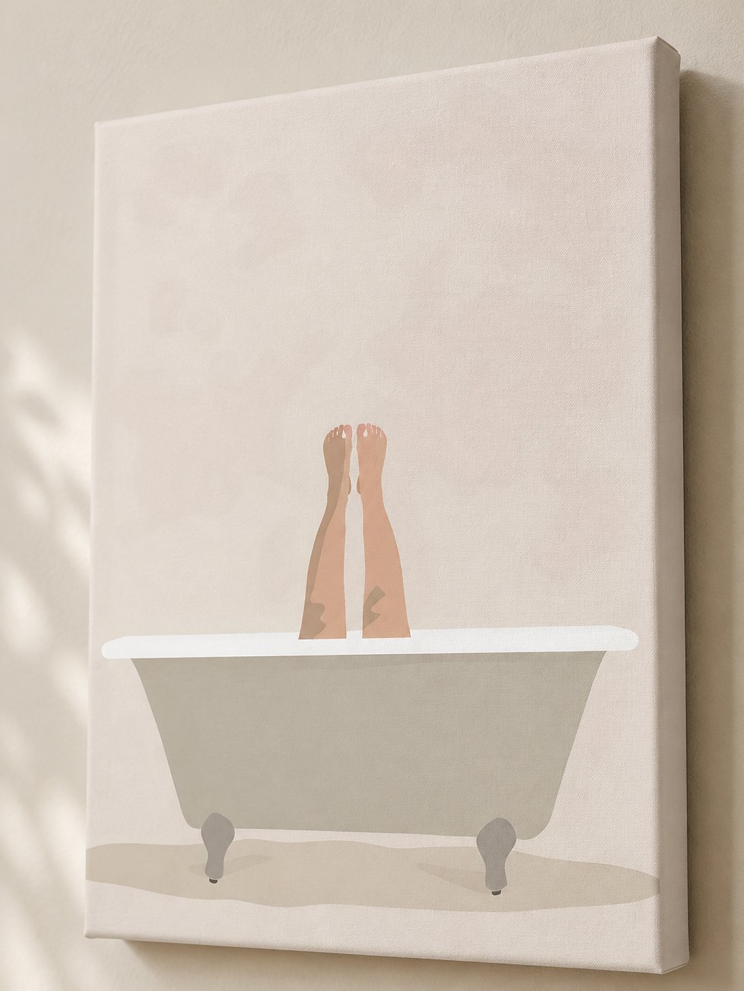 Chic Bathroom Decor Poster | Modern Neutral Self Care Illustration canvas print — bathtub print