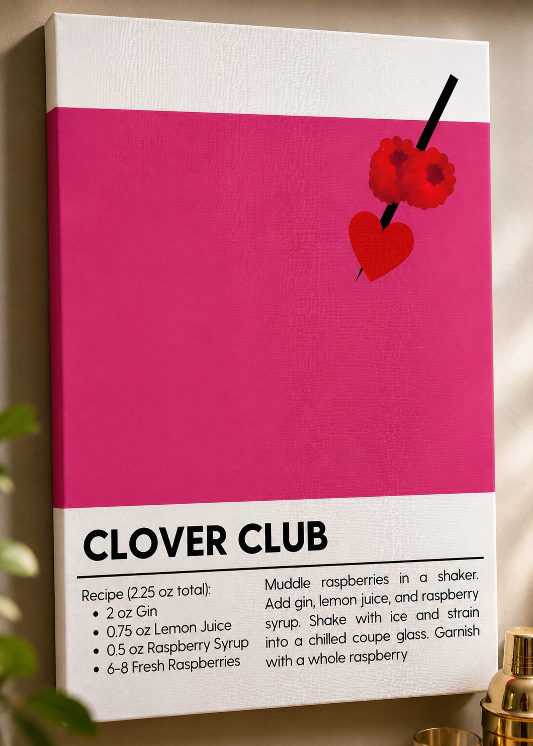 Clover Club Cocktail Wall Art | Retro Bar Cart Poster Print | Modern Kitchen Canvas Decor canvas print — clover club cocktail