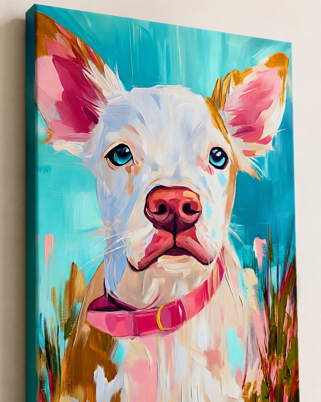 Colorful Dog Portrait Canvas Wall Art - Modern Impressionist Puppy Painting Print - Cute White & Brown Dog Art for Living Room Decor canvas print — dog wall decor