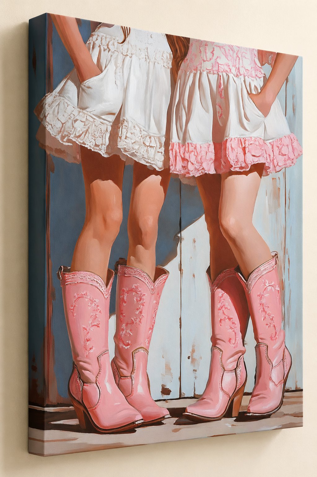 Coquette Pink Cowgirl Boots Wall Art, Girly Western Aesthetic Canvas Print, Pastel Boho Room Decor canvas print — pink cowgirl decor