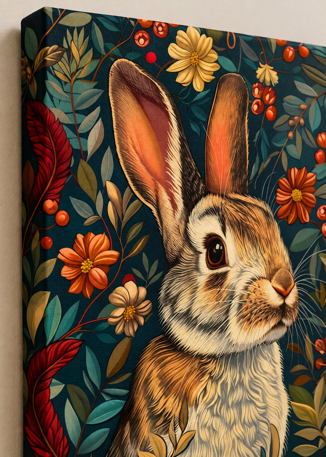 Cottagecore Rabbit Wall Art | Vintage Floral Bunny Canvas Print | Woodland Nursery Decor canvas print — rabbit canvas