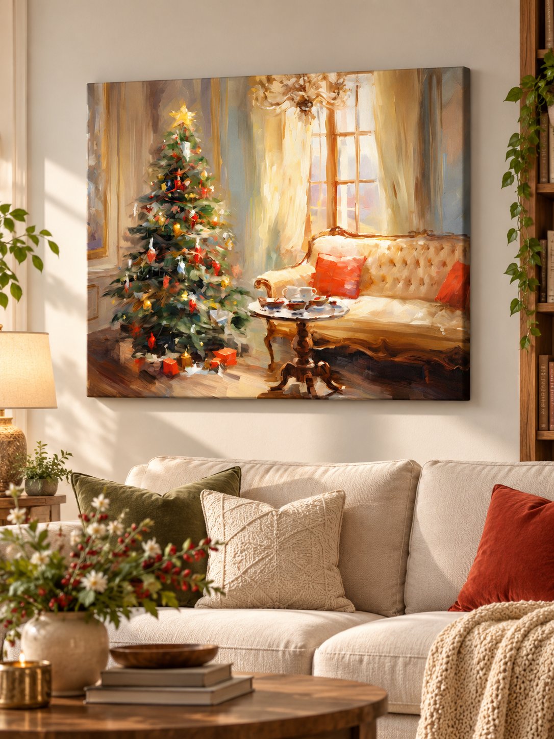 Cozy Christmas Tree Living Room Canvas Wall Art
