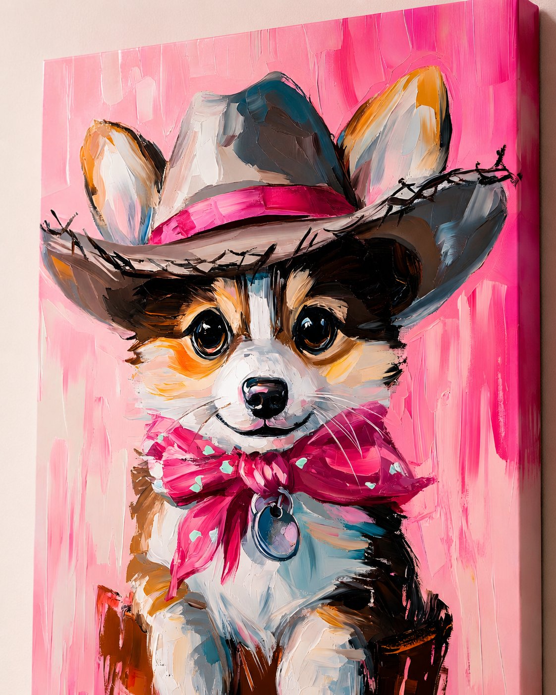 Cute Corgi Puppy Cowboy Wall Art - Western Dog Canvas Print Painting canvas print — cowboy dog