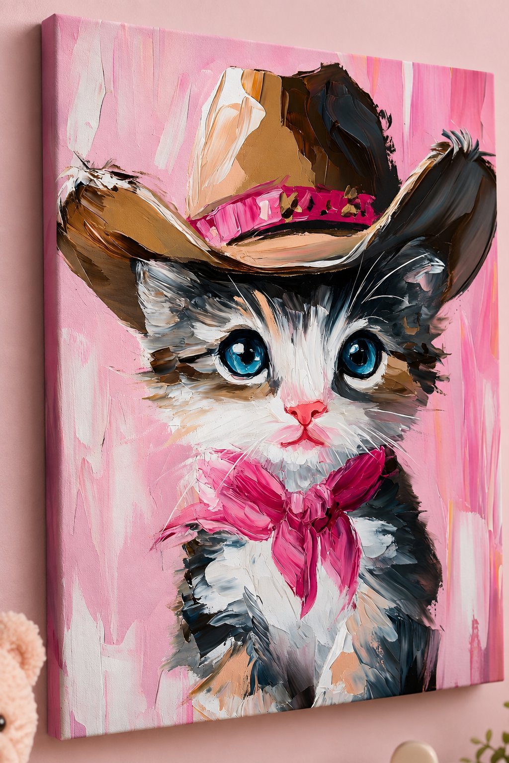 Cute Cowboy Kitten Wall Art | Whimsical Calico Cat Canvas Print for Nursery & Kids Room Decor canvas print — cowboy cat