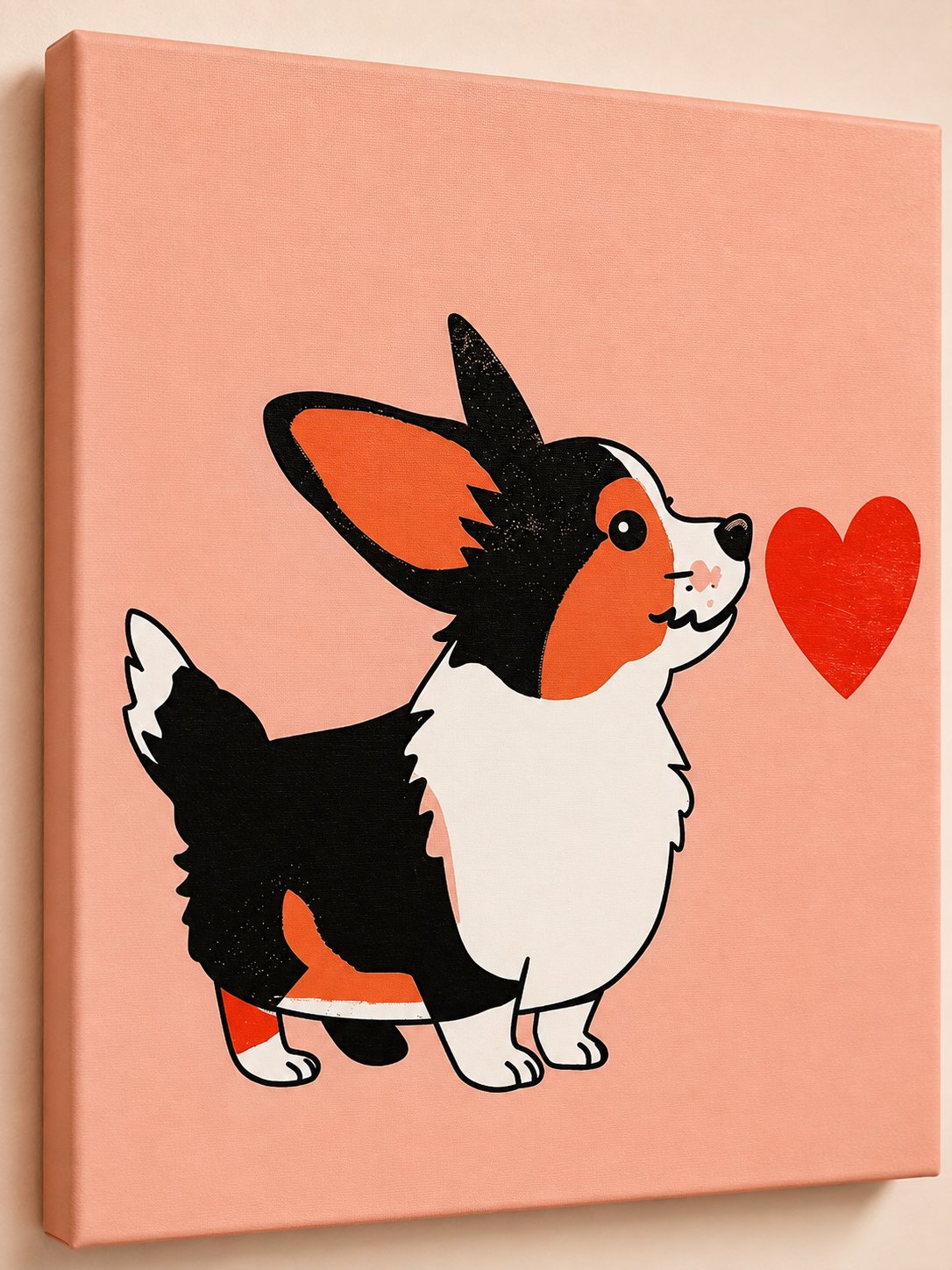 Cute Tricolor Corgi Dog Wall Art - Cartoon Puppy Illustration Canvas Print - Charming Nursery & Kids Room Decor canvas print — corgi decor
