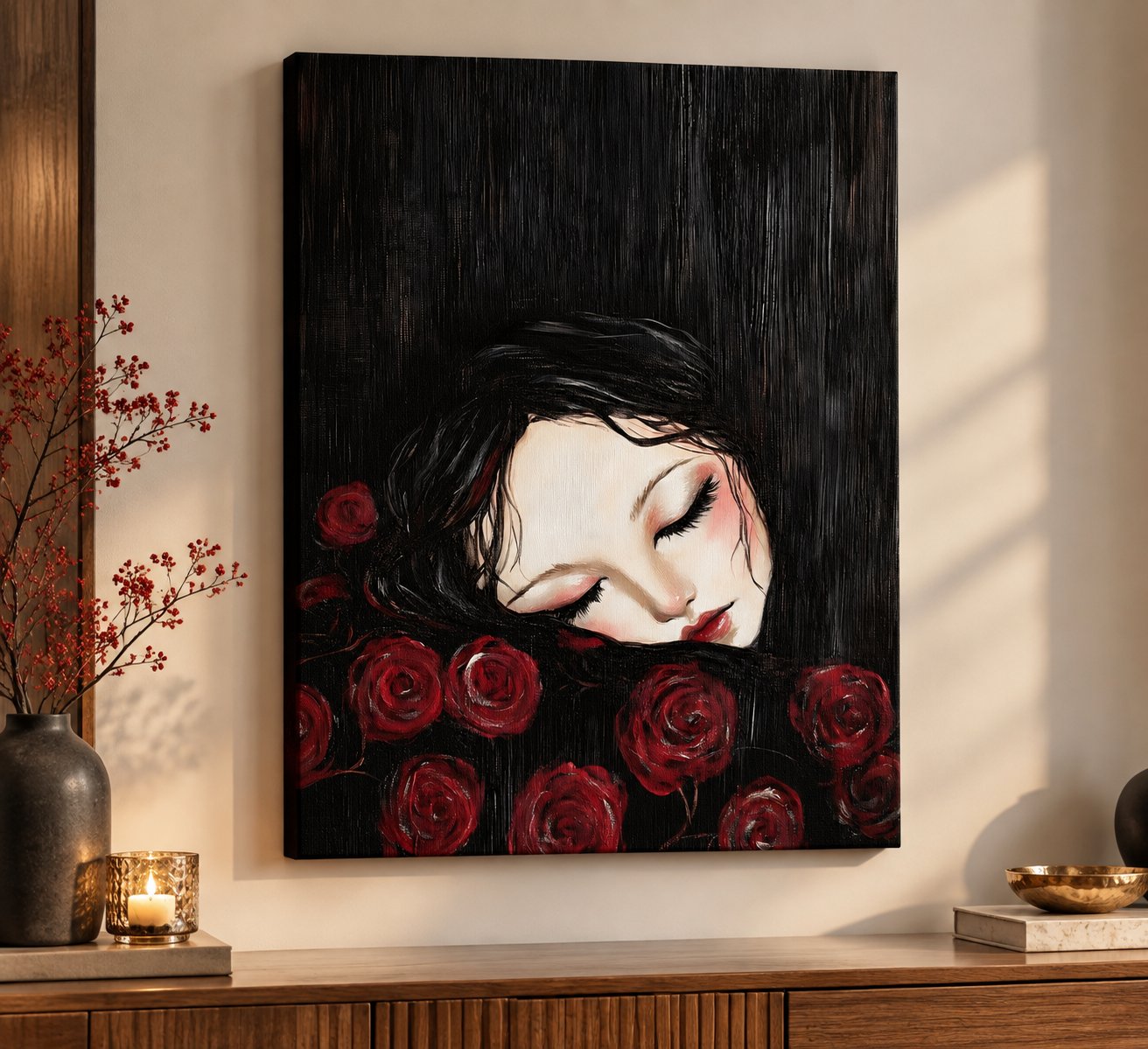 Dark Gothic Rose Lady Canvas Wall Art