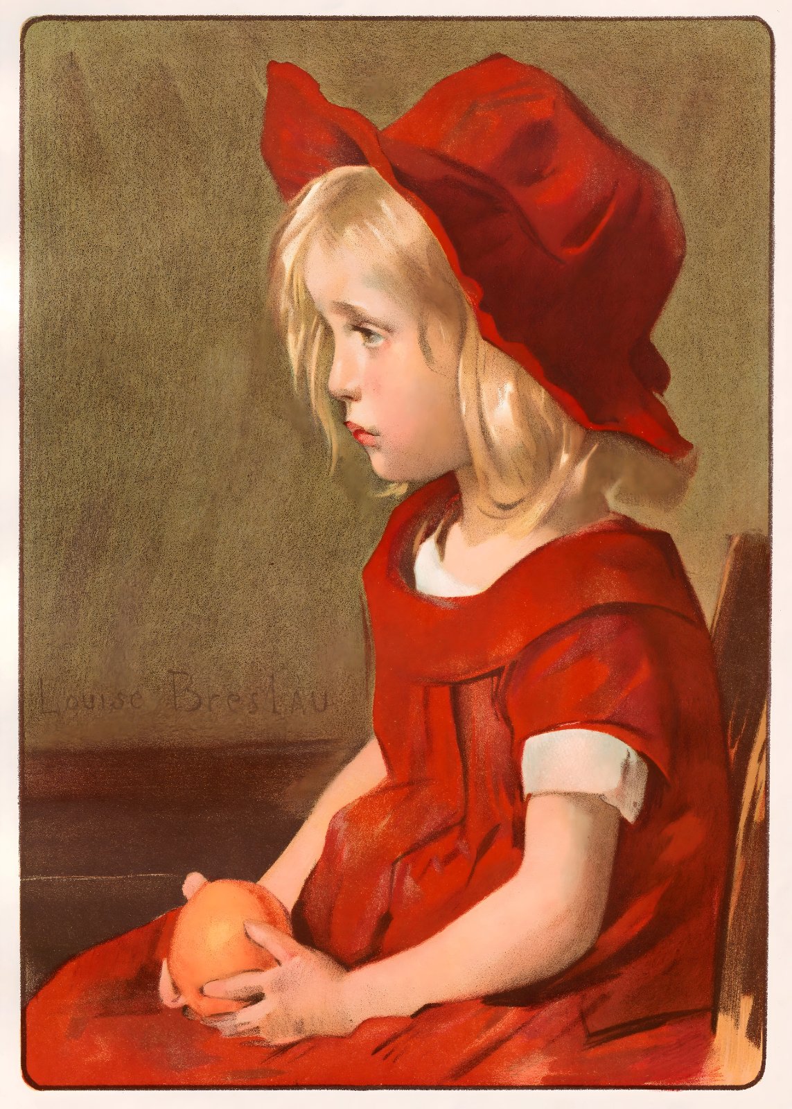 Girl in Red Dress Holding an Orange | Vintage-Style Portrait Poster — Poster poster — little girl wall art