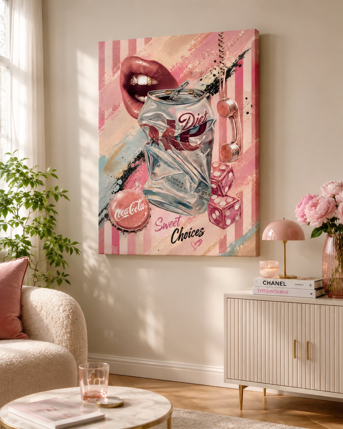 Diet Coke Wall Art - Trendy Pink Aesthetic Pop Art Canvas Print, Y2K Girly Decor for Bedroom & Dorm canvas print — retro soda decor