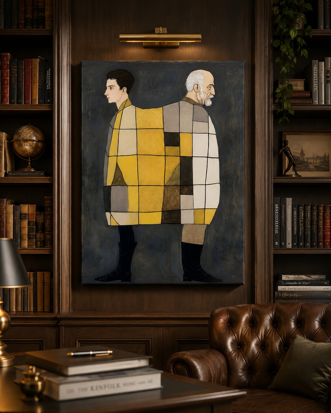 Dual Perspectives Abstract Wall Art - Modern Yellow & Grey Geometric Fine Art Print canvas print — figurative canvas