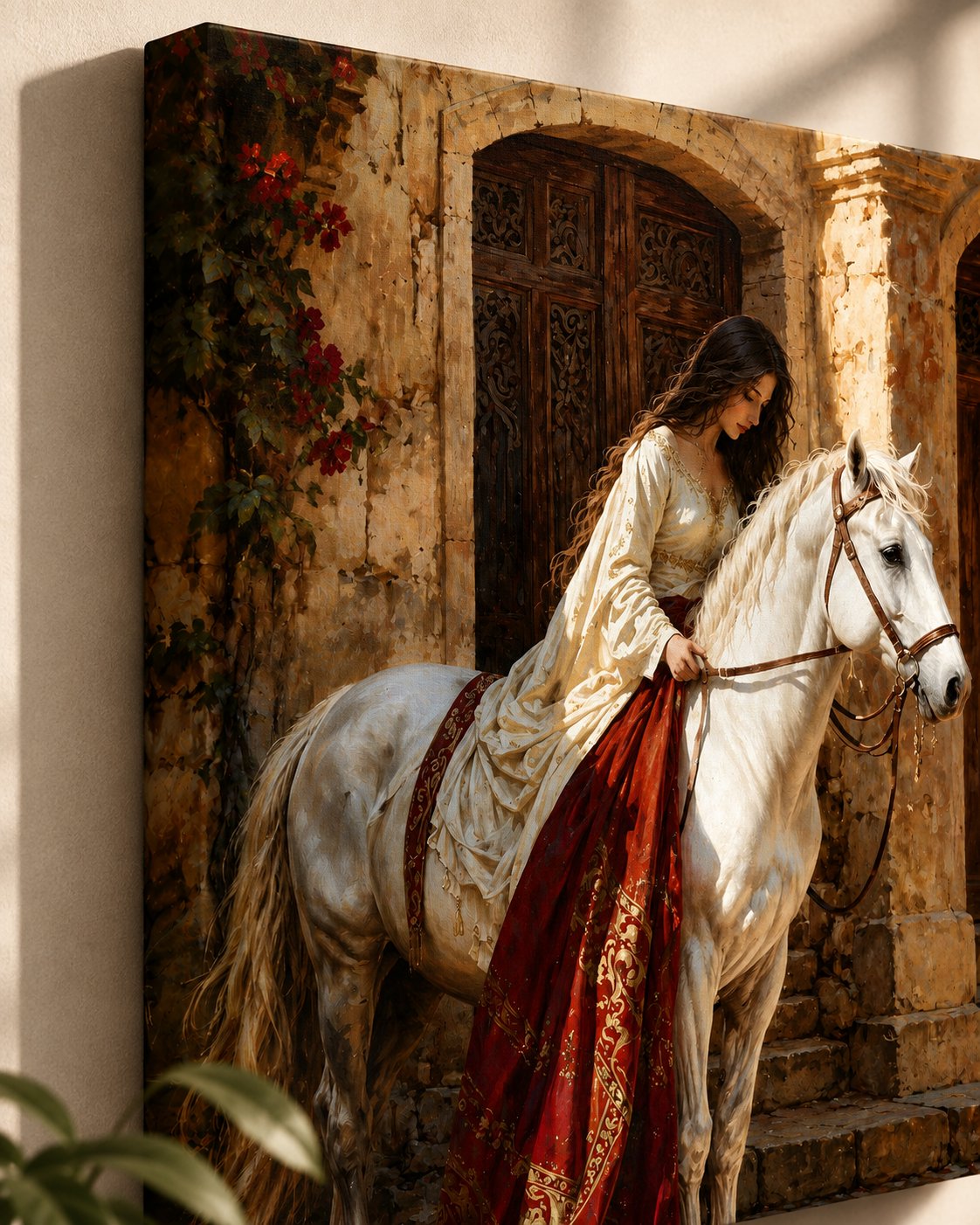  Elegant Woman on White Horse Canvas Wall Art - Romantic Renaissance Style Fine Art Print canvas print — equestrian decor