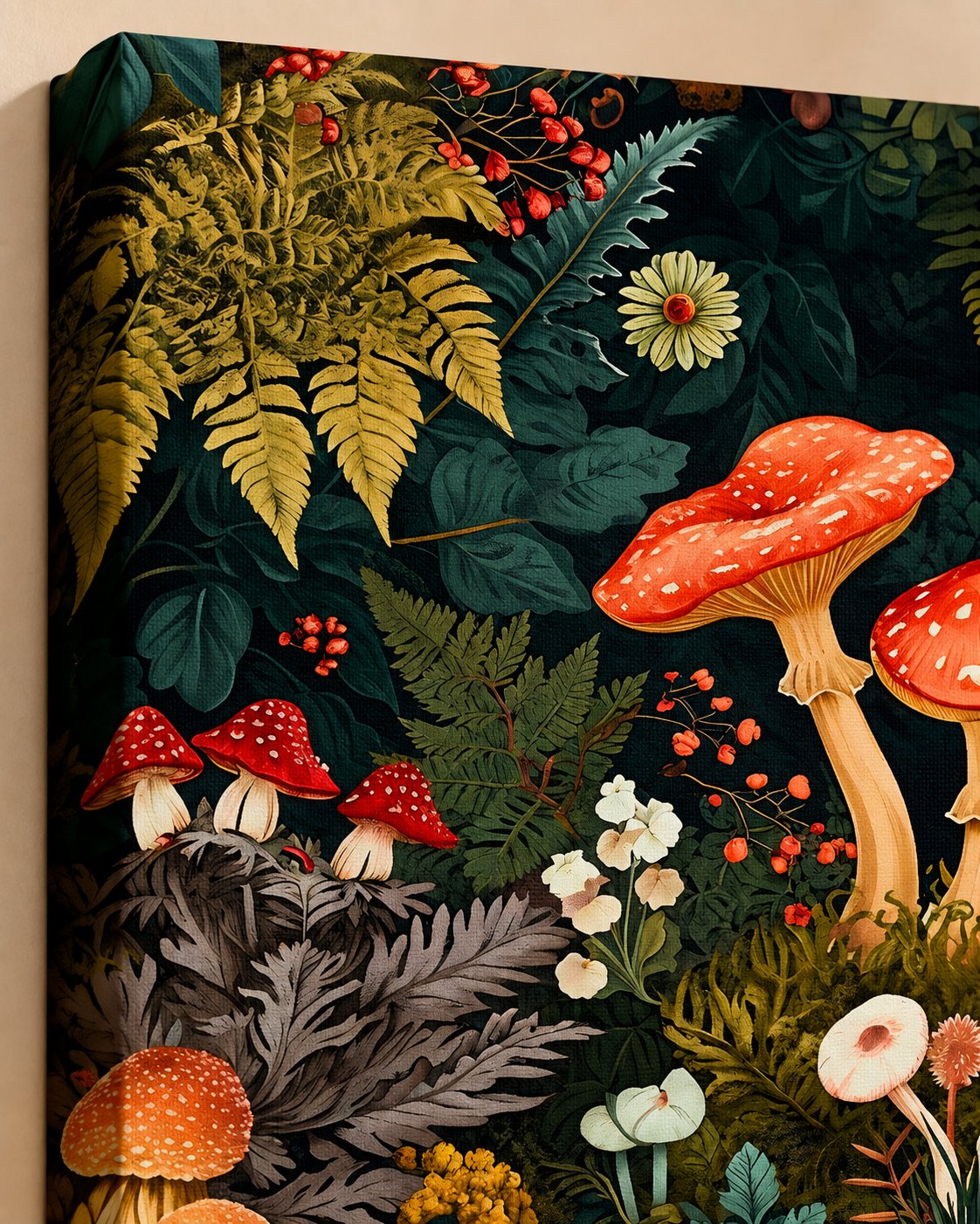 Enchanted Forest Mushroom Wall Art - Vintage Botanical Forest Floor Canvas Print - Whimsical Woodland Nature Decor for Living Room, Bedroom canvas print — mushroom decor