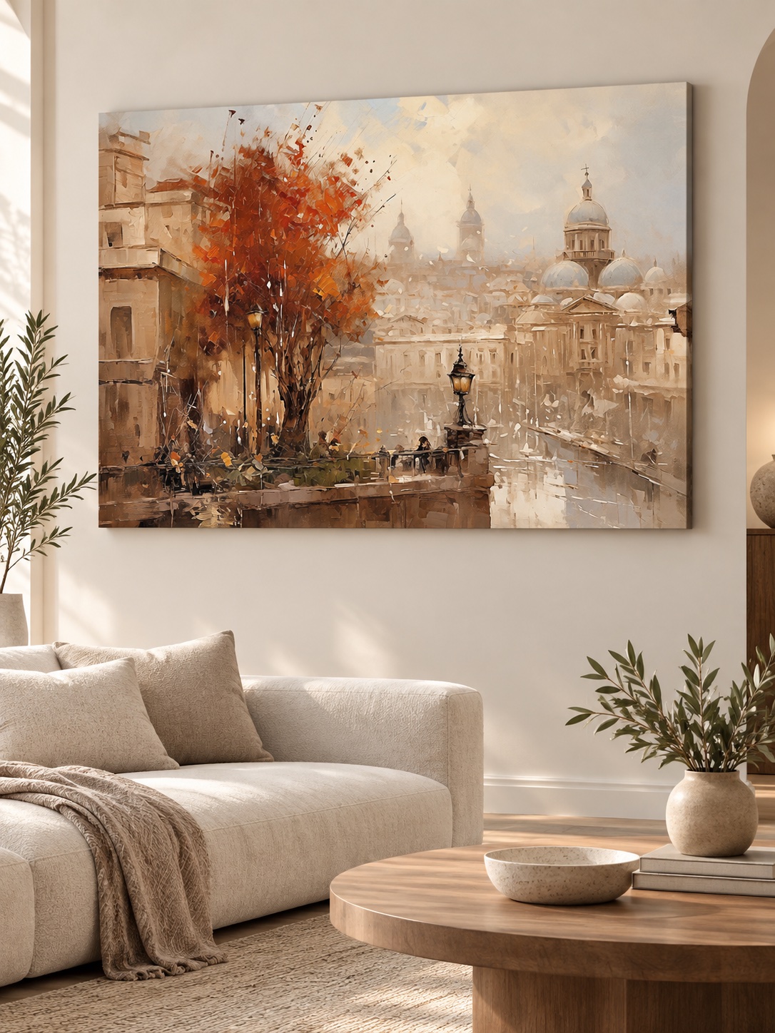 Dreamy European old town canvas art with domes in autumn mist
