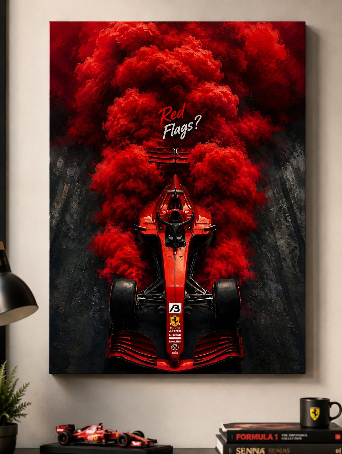 Formula 1 Racing Wall Art - Red Flags Ferrari F1 Car Canvas Print Poster canvas print — formula one artwork