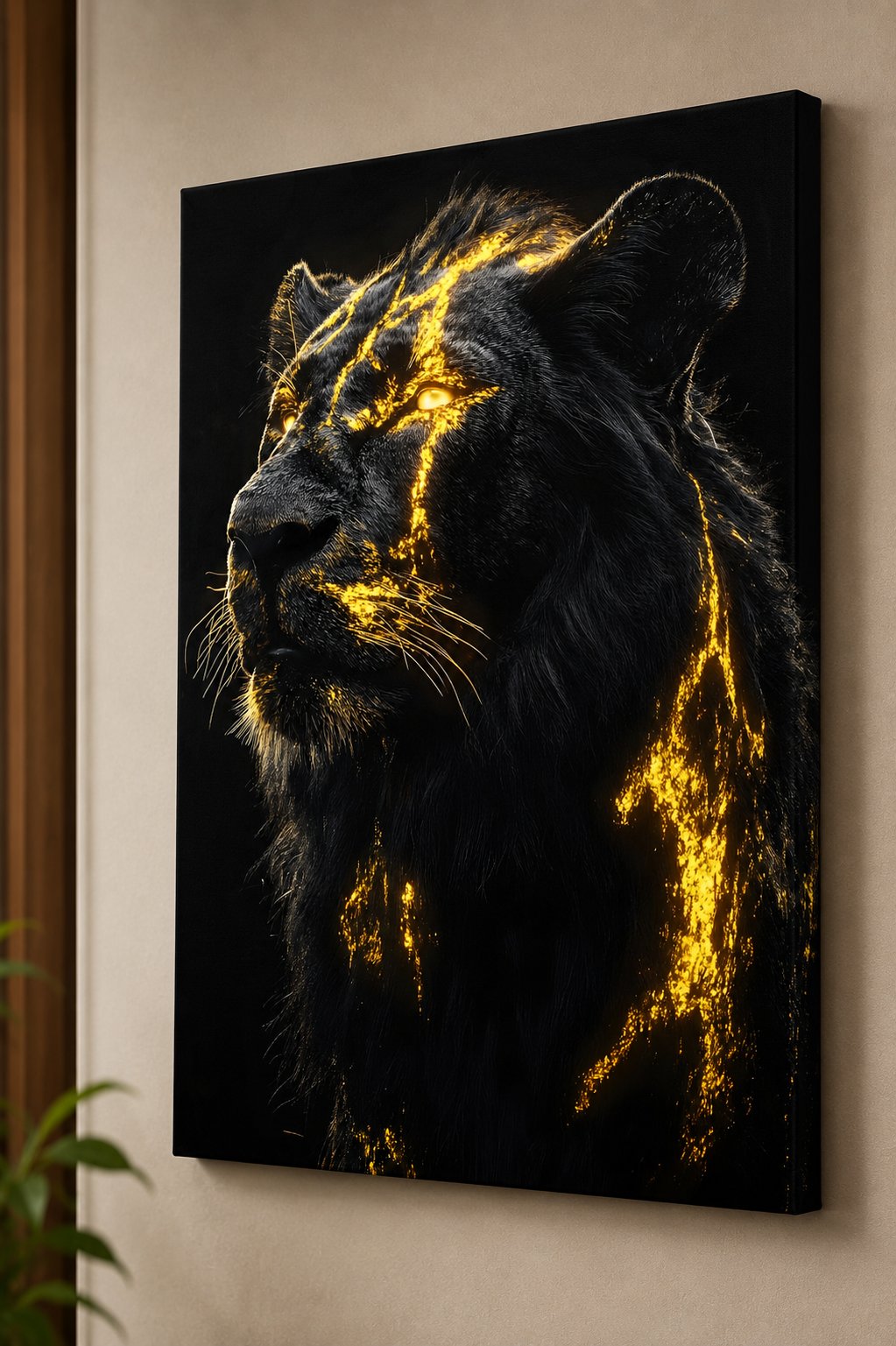 Glow-in-the-Dark Fire Lion Canvas Wall Art - Mythical Black Lion Lava Painting Print for Living Room & Modern Home Decor canvas print — lion canvas print