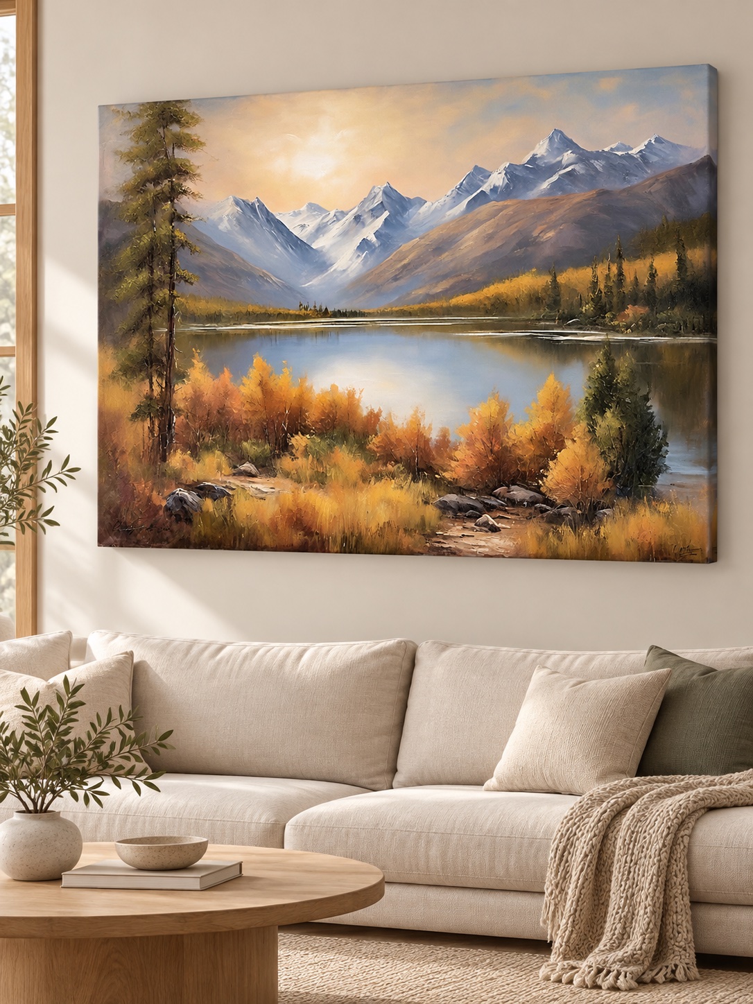 Golden Autumn Mountain Lake Canvas Wall Art