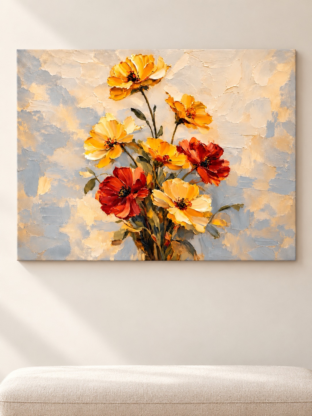 golden cosmos impasto canvas wall art
