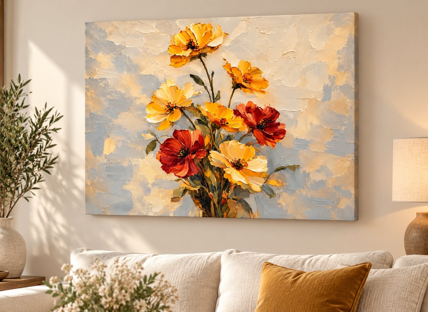 golden cosmos impasto canvas wall art