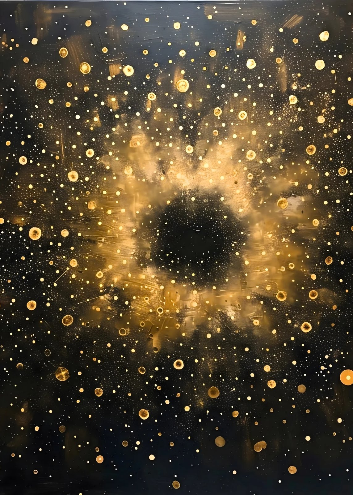 Abstract gold galaxy nebula poster on black background