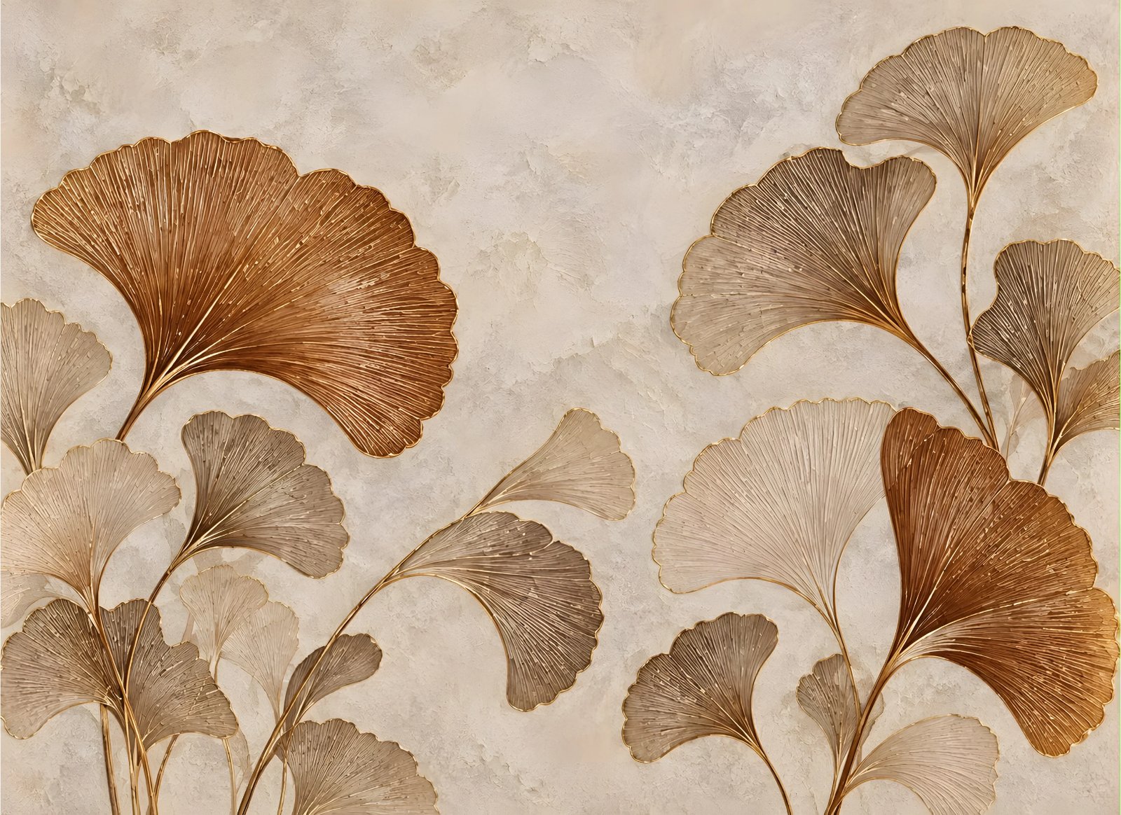 Golden Ginkgo Leaves Botanical Canvas Wall Art for Living Room