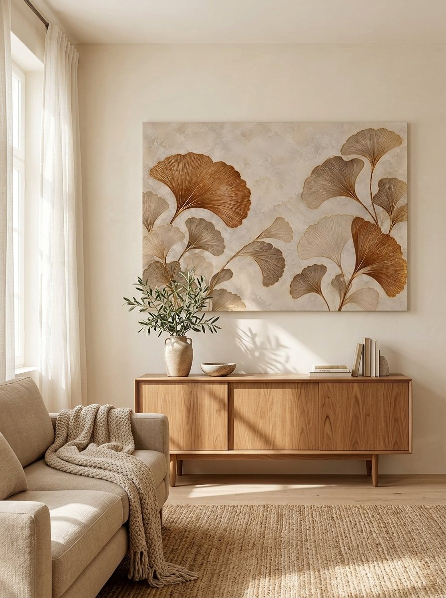 Golden Ginkgo Leaves Botanical Canvas Wall Art for Living Room