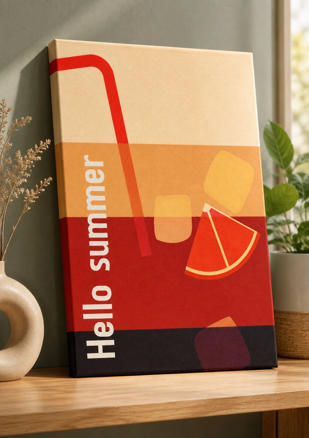 Hello Summer Retro Cocktail Wall Art Print | Modern Minimalist Beverage Illustration Art for Kitchen & Living Room Decor canvas print — summer wall decor